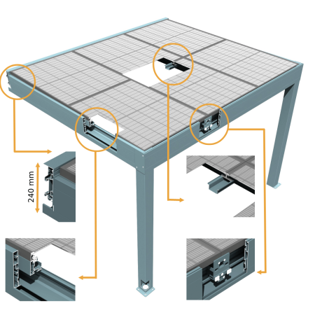 Pérgola solar fotovoltaica Heliolite 4,634x3,543 M - Cinza antracite 3200W Bandeja de cabos incluída  - 2