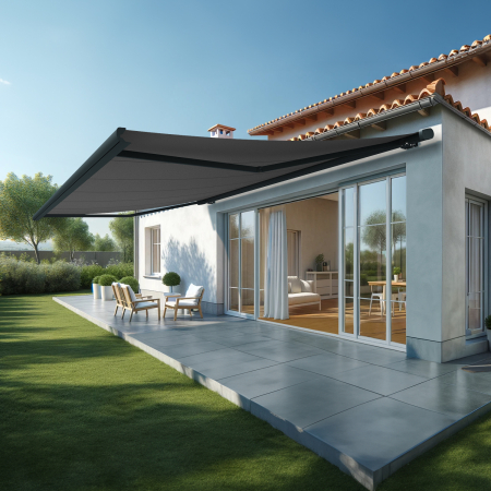 Tenda da sole SUZY 5,00x3,50 M - Motorizzata con telecomando - Telaio: Grigio antracite - Tessuto: Grigio scuro S128  - 1