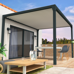 Pérgola bioclimática BERYL auto suportada - Misto Cinza antracite/Branco - 3,50x4,00 M - Cilindro com telecomando  - 1 2